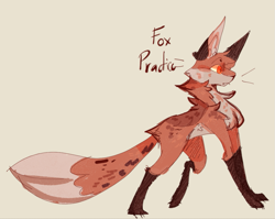 Size: 1027x819 | Tagged: safe, artist:hiccuppop, canine, fox, mammal, feral, 2020, ambiguous gender, english text, paws, simple background, solo, solo ambiguous, tail, text