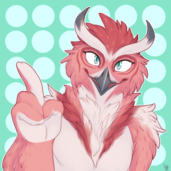 Size: 1050x1050 | Tagged: safe, artist:electroporn, bird, bird of prey, horned owl, owl, anthro, beak, bust, looking at you, male, portrait, solo, solo male, wing hands