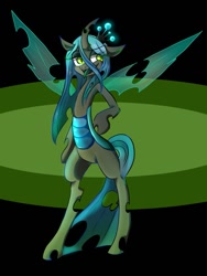Size: 601x800 | Tagged: safe, artist:hosikawa, queen chrysalis (mlp), arthropod, changeling, changeling queen, equine, fictional species, feral, friendship is magic, hasbro, my little pony, 2014, bipedal, female, insect wings, jagged horn, open mouth, solo, solo female, tail, tongue, tongue out, wings
