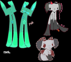 Size: 583x510 | Tagged: safe, artist:monochromez, oc, oc only, animate object, canine, dog, fictional species, lagomorph, mammal, rabbit, anthro, feral, plantigrade anthro, 2006, ambiguous gender, black background, chibi, clothes, duo, hat, horns, oekaki, plushie, simple background, text, wings
