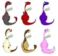 Size: 1086x1044 | Tagged: safe, artist:bytail, oc, oc only, dinosaur, sauropod, feral, 2005, ambiguous gender, dinosaurified, gift art, group, plushie, simple background, species swap, white background