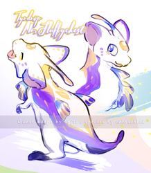 Size: 900x1034 | Tagged: safe, artist:kpj11adopts, oc, oc only, oc:mr fluffychest, dinosaur, fictional species, goo creature, reptile, tyrdrop, feral, 2019, adoptable, cute, english text, eyes closed, goo, horn, male, obtrusive watermark, open mouth, purple eyes, solo, solo male, text, watermark