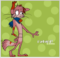 Size: 795x759 | Tagged: safe, artist:twistedexit, oc, oc only, oc:richard (chaoknapper), cat, feline, mammal, anthro, plantigrade anthro, 2005, abstract background, clothes, male, paws, scarf, solo, solo male, tail