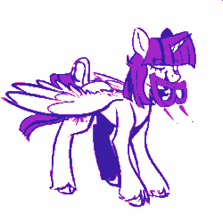 Size: 1760x1760 | Tagged: safe, artist:horseblob, twilight sparkle (mlp), alicorn, equine, fictional species, mammal, pony, feral, friendship is magic, hasbro, my little pony, 2d, 2d animation, animated, b, eyes closed, female, gif, holding, horn, mouth hold, simple background, smiling, solo, solo female, tail, white background, wings