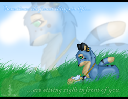 Size: 640x500 | Tagged: safe, artist:kipicus, oc, oc:roko (chishirou), big cat, bird, dove, feline, mammal, tiger, feral, 2005, ambiguous gender, cute, female, grass, looking at each other, lying down, oekaki, sky, solo, solo ambiguous, solo female, zoom layer