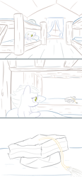 Size: 1780x3840 | Tagged: safe, artist:darkest hour, limestone pie (mlp), marble pie (mlp), maud pie (mlp), earth pony, equine, fictional species, mammal, pony, feral, friendship is magic, hasbro, my little pony, 2018, bed, bedroom, blanket, bunk bed, clothes, comic, curtain, digital art, duo, female, frowning, graduation cap, green eyes, hair, hat, high res, indoors, lidded eyes, line art, looking at something, lying, lying down, mane, mare, mortarboard, on back, pillow, sad, simple background, sitting, sleeping, solo focus, stone hat, tassel, white background, window