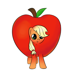 Size: 1280x1280 | Tagged: safe, artist:darkest hour, applejack (mlp), earth pony, equine, fictional species, food creature, food pony, hybrid, mammal, pony, feral, friendship is magic, hasbro, my little pony, 2018, apple, apple pony, applefied, digital art, female, food, foodified, freckles, front view, fruit, fruitified, hair, hooves, leaf, mane, mare, missing accessory, simple background, smiling, solo, solo female, standing, stem, transformation, transparent background