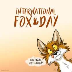Size: 1000x1000 | Tagged: safe, artist:tanidareal, canine, fox, mammal, ambiguous form, ambiguous gender, black fur, bust, cheek fluff, chest fluff, ear fluff, fangs, fluff, front view, fur, gradient background, head fluff, licking lips, looking at you, neck fluff, orange fur, portrait, sharp teeth, signature, solo, solo ambiguous, speech bubble, talking, tan fur, teeth, tongue, tongue out, white fur, yellow eyes