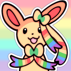 Size: 300x300 | Tagged: safe, alternate version, artist:raikissu, eeveelution, fictional species, sylveon, feral, nintendo, pokémon, 2018, ambiguous gender, bust, low res, open mouth, pride flag, smiling, solo, solo ambiguous