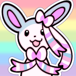 Size: 300x300 | Tagged: safe, alternate version, artist:raikissu, eeveelution, fictional species, sylveon, feral, nintendo, pokémon, 2018, ambiguous gender, bust, low res, open mouth, pride flag, smiling, solo, solo ambiguous