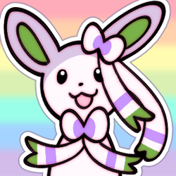Size: 300x300 | Tagged: safe, alternate version, artist:raikissu, eeveelution, fictional species, sylveon, feral, nintendo, pokémon, 1:1, 2018, ambiguous gender, bust, low res, open mouth, pride flag, smiling, solo, solo ambiguous