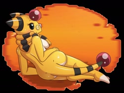 Size: 1280x960 | Tagged: safe, artist:drako1997, ampharos, fictional species, anthro, nintendo, pokémon, blushing, breasts, butt, clothes, female, glasses, looking back, nudity, round glasses, scarf, solo, solo female