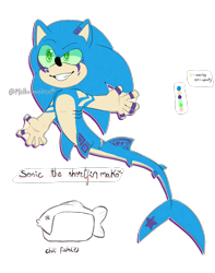Size: 1280x1624 | Tagged: safe, artist:mellowcryptid, sonic the hedgehog (sonic), fictional species, fish, hedgehog, hybrid, mammal, anthro, sega, sonic the hedgehog (series), 2019, fins, fish tail, male, merman, quills, reference sheet, simple background, solo, solo male, species swap, tail, transparent background