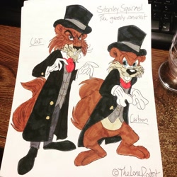 Size: 852x852 | Tagged: safe, artist:the lone rodent, oc, oc only, oc:stanley squirrel, mammal, rodent, squirrel, anthro, series:the animal aid alliance, antagonist, character sheet, irl, male, photo, photographed artwork, solo, solo male, traditional art