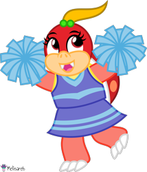 Size: 4000x4665 | Tagged: safe, alternate version, artist:radomila radon, pom pom (mario), reptile, turtle, anthro, mario (series), nintendo, .svg available, 2020, absurd resolution, cheerleader outfit, clothes, cute, cute little fangs, fangs, female, hair, inkscape, name pun, namesake, pom pom, ponytail, sharp teeth, simple background, solo, solo female, teeth, transparent background, vector