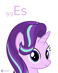 Size: 4000x5000 | Tagged: safe, artist:parclytaxel, part of a set, starlight glimmer (mlp), equine, fictional species, mammal, pony, unicorn, feral, series:joycall6's periodic table, friendship is magic, hasbro, my little pony, .svg available, absurd resolution, bust, chemistry, cute, einsteinium, female, horn, looking at you, mare, on model, periodic table, portrait, simple background, solo, solo female, vector, white background
