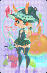 Size: 831x1280 | Tagged: suggestive, artist:bismark, oc, oc only, lagomorph, mammal, rabbit, anthro, abstract background, adoptable, anime, auction, big eyes, broom, candy, carrot, chibi, choker, clothes, corset, cream body, cream fur, crossdressing, cute, femboy, food, fur, green eyes, hair, halloween, hat, holiday, leather, leather pants, leather top, legwear, looking at you, magic, male, potion, pumpkin, red hair, reference sheet, signature, simple background, slightly chubby, solo, solo male, stars, stockings, tail, trap, underwear, vegetables, watermark, witch, witch hat