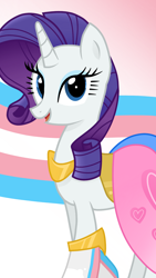 Size: 1080x1920 | Tagged: safe, artist:sallyso, rarity (mlp), equine, fictional species, mammal, pony, unicorn, feral, friendship is magic, hasbro, my little pony, belt, bottomwear, bracelet, clothes, dress, eyeshadow, female, flag, jewelry, makeup, mare, on model, open mouth, pride, pride flag, skirt, solo, solo female, transgender, transgender pride flag