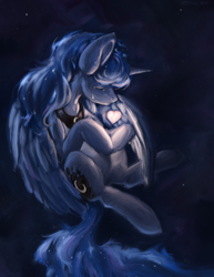 Size: 2550x3300 | Tagged: safe, artist:th3ipodm0n, princess luna (mlp), alicorn, equine, fictional species, mammal, pony, feral, friendship is magic, hasbro, my little pony, emotional, female, heart, high res, sad, solo, solo female, soul, star, tears