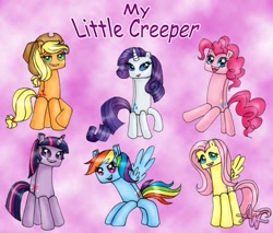 Size: 900x765 | Tagged: artist needed, safe, applejack (mlp), fluttershy (mlp), pinkie pie (mlp), rainbow dash (mlp), rarity (mlp), twilight sparkle (mlp), creeper (minecraft), fictional species, monster, feral, friendship is magic, hasbro, minecraft, my little pony, crossover, cursed image, female, females only, mane six (mlp), nightmare fuel, not salmon, species swap, wat