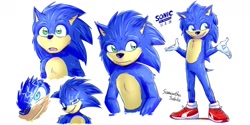 Size: 1280x640 | Tagged: safe, artist:sonicspeedz, sonic the hedgehog (sonic), hedgehog, mammal, anthro, sega, sonic the hedgehog (series), sonic the hedgehog movie, 2019, male, quills, signature, simple background, solo, solo male, ugly sonic, white background