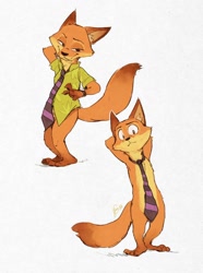 Size: 772x1036 | Tagged: safe, artist:edtropolis, nick wilde (zootopia), canine, fox, mammal, red fox, anthro, disney, zootopia, bottomless, clothes, convenient censorship, male, necktie, nudity, partial nudity, solo, solo male