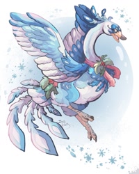 Size: 1024x1280 | Tagged: safe, artist:izapug, bird, fictional species, phoenix, feral, christmas, feathered wings, feathers, holiday, mistletoe, snowflake, solo, spread wings, wings