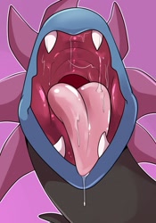 Size: 897x1280 | Tagged: suggestive, artist:rindeadsong, fictional species, hydreigon, feral, nintendo, pokémon, ambiguous gender, bust, front view, mawshot, open mouth, saliva, tongue, tongue out