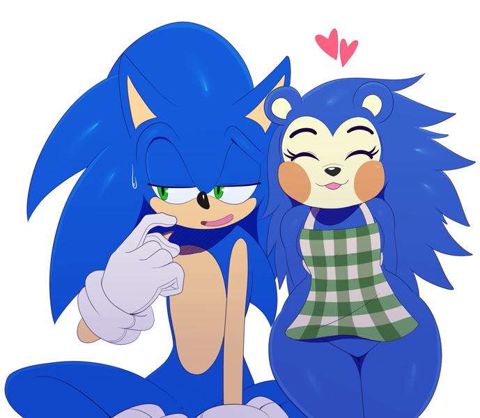 26433 - safe, artist:ss2sonic, mabel (animal crossing), sonic the hedgehog  (sonic), hedgehog, mammal, anthro, animal crossing, nintendo, sega, sonic  the hedgehog (series), 2018, crossover, duo, female, heart, love heart,  male, quills, simple