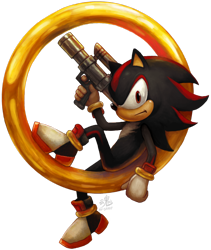 Size: 2252x2662 | Tagged: safe, artist:ry-spirit, shadow the hedgehog (sonic), hedgehog, mammal, anthro, cc by-nc-nd, creative commons, sega, sonic the hedgehog (series), 2015, gun, high res, male, quills, ring (sonic), signature, simple background, solo, solo male, transparent background, weapon