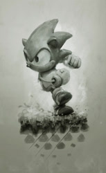 Size: 550x900 | Tagged: safe, artist:yoshiyaki, sonic the hedgehog (sonic), hedgehog, mammal, anthro, cc by-nc-nd, creative commons, sega, sonic the hedgehog (series), 2015, male, monochrome, quills, solo, solo male