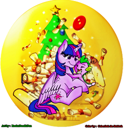 Size: 1024x1054 | Tagged: safe, artist:coberlink, artist:roolosdoodleden, spike (mlp), twilight sparkle (mlp), alicorn, dragon, equine, fictional species, mammal, pony, feral, semi-anthro, friendship is magic, hasbro, my little pony, christmas, christmas lights, christmas tree, conifer tree, cute, female, holiday, lights, male, male/female, mare, scroll, scrolls, shipping, tree, twispike (mlp)
