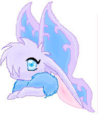 Size: 191x224 | Tagged: safe, artist:queenkakaiyu, oc, oc only, oc:michico (queenkakaiyu), cybunny, fairy, fictional species, lagomorph, mammal, rabbit, feral, neopets, 2004, ambiguous gender, blue eyes, chest fluff, fluff, kemono, low res, lying down, ms paint, oekaki, paws, simple background, solo, solo ambiguous, white background, wings