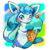 Size: 880x896 | Tagged: safe, artist:foxlett, eeveelution, fictional species, glaceon, mammal, feral, nintendo, pokémon, 2019, abstract background, ambiguous gender, color porn, cute, food, ice cream, ice cream cone, kemono, solo, solo ambiguous