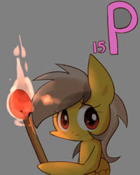 Size: 800x1000 | Tagged: safe, artist:joycall6, part of a set, daring do (mlp), equine, fictional species, mammal, pegasus, pony, feral, series:joycall6's periodic table, friendship is magic, hasbro, my little pony, chemistry, female, fire, gray background, holding, holding object, mare, match, periodic table, phosphorus, simple background, solo, solo female, torch