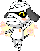 Size: 139x177 | Tagged: safe, artist:douxette, lucky (animal crossing), canine, dog, mammal, anthro, plantigrade anthro, animal crossing, nintendo, 2015, bandages, black fur, black tail, blushing, clothes, digital art, double outline, eyes closed, flower, fur, happy, low res, male, paws, pixel art, raised arm, shirt, simple background, solo, solo male, tail, topwear, transparent background, yellow eyes