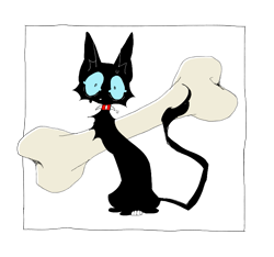 Size: 795x744 | Tagged: safe, artist:lunepools, scourge (warrior cats), cat, feline, mammal, feral, warrior cats, 2020, black fur, blue eyes, bone, collar, fur, looking at you, male, partially transparent background, simple background, solo, solo male, spiked collar, transparent background, white background