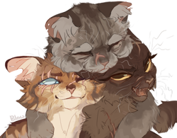 Size: 1280x999 | Tagged: safe, artist:graypillow, longtail (warrior cats), cat, feline, mammal, feral, warrior cats, 2020, blue eyes, cute, eyes closed, female, group, hug, male, mousefur (warrior cats), purdy (warrior cats), scar, simple background, transparent background, trio, yellow eyes