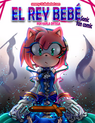 Size: 2144x2797 | Tagged: safe, artist:kalisami, amy rose (sonic), nimue (sonic), sonic the hedgehog (sonic), hedgehog, mammal, anthro, sega, sonic and the black knight, sonic the hedgehog (series), 2015, baby, cover art, female, female focus, high res, male, offscreen character, quills, solo focus, young, younger