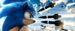 Size: 2000x837 | Tagged: safe, artist:christian2099, edit, edited screencap, screencap, sonic the hedgehog (sonic), hedgehog, mammal, anthro, sega, sonic the hedgehog (series), sonic the hedgehog movie, 2019, draw over, irl, male, photo, quills, solo, solo male