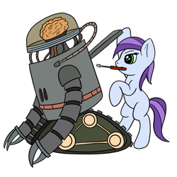 Size: 675x675 | Tagged: safe, artist:redquoz, oc, oc:star bright, earth pony, equine, fictional species, mammal, pony, robot, semi-anthro, fallout equestria, fallout, friendship is magic, hasbro, my little pony, alternate universe, bipedal, blue fur, brain, female, filly, foal, fur, green eyes, hair, organs, purple hair, screwdriver, solo, solo female, striped hair, striped tail, stripes, tail, young