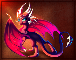 Size: 4898x3878 | Tagged: safe, artist:plaguedogs123, cynder the dragon (spyro), dragon, fictional species, western dragon, feral, spyro the dragon (series), the legend of spyro, 2d, abstract background, absurd resolution, body markings, claws, dragoness, female, horns, looking at you, looking back, looking back at you, solo, solo female, tail, wings