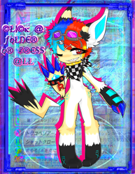 Size: 3400x4400 | Tagged: safe, artist:d1g1-k1d, oc, oc only, ambiguous species, anthro, digitigrade anthro, 2019, abstract background, ambiguous gender, claws, color porn, glamfur, goggles, kemono, neckerchief, scene fashion, solo, solo ambiguous, tail, text