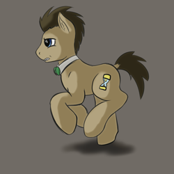Size: 1536x1537 | Tagged: safe, artist:redquoz, time turner (mlp), earth pony, equine, fictional species, mammal, pony, feral, friendship is magic, hasbro, my little pony, blue eyes, bow tie, brown hair, clothes, fur, gray background, hair, male, shadow, simple background, solo, solo male, stallion, tan fur