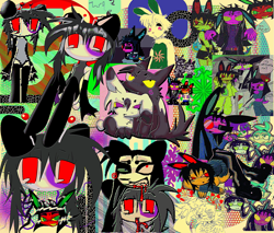 Size: 2345x2000 | Tagged: dead source, species needed, safe, artist:rabbitpet2, oc, oc only, oc:anju (rabbitpet2), oc:jazzwarr (rabbitpet2), oc:metzuka (rabbitpet2), oc:nyu (rabbitpet2), oc:operator lucy (rabbitpet2), animal humanoid, canine, fictional species, fox, inkling, lagomorph, mammal, mollusk, rabbit, squid, anthro, humanoid, nintendo, splatoon, 2019, ambiguous gender, blood, glasses, group, high res, kemono, large group, self paradox, species:mothball fox, sunglasses, tentacle hair, tentacles