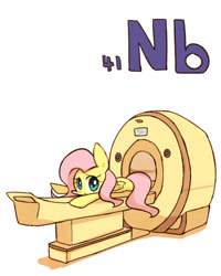 Size: 800x1000 | Tagged: safe, artist:joycall6, part of a set, fluttershy (mlp), equine, fictional species, mammal, pegasus, pony, feral, series:joycall6's periodic table, friendship is magic, hasbro, my little pony, cute, female, lying down, mare, mri scanner, niobium, periodic table, simple background, solo, solo female, white background, wings
