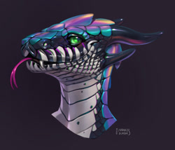 Size: 746x639 | Tagged: safe, artist:madness_demon, reptile, snake, ambiguous form, bust, forked tongue, horns, male, portrait, solo, solo male, tongue, tongue out