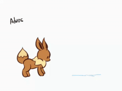 Size: 560x420 | Tagged: safe, artist:advosart, eevee, eeveelution, fictional species, mammal, feral, nintendo, pokémon, 2020, 2d, 2d animation, ambiguous gender, animated, behaving like a fox, brown body, brown fur, bushy tail, cute, dipstick tail, dot eyes, ears, featured image, frame by frame, fur, gif, jumping, pointy ears, pouncing, side view, signature, simple background, snow, solo, solo ambiguous, tail, white background, yellow body, yellow fur