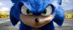 Size: 1366x572 | Tagged: safe, artist:christian2099, edit, edited screencap, screencap, sonic the hedgehog (sonic), hedgehog, mammal, anthro, sega, sonic the hedgehog (series), sonic the hedgehog movie, 2019, draw over, irl, male, photo, quills, solo, solo male