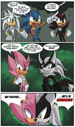 Size: 900x1517 | Tagged: safe, artist:chauvels, infinite (sonic), shadow the hedgehog (sonic), silver the hedgehog (sonic), sonic the hedgehog (sonic), oc, oc:sonic the hedgehog rose (chauvels), canine, hedgehog, jackal, mammal, anthro, cc by-nc-sa, creative commons, dragon ball (series), sega, sonic forces, sonic the hedgehog (series), 2018, comic, green eyes, group, heterochromia, male, quills, red eyes, reference, yellow eyes